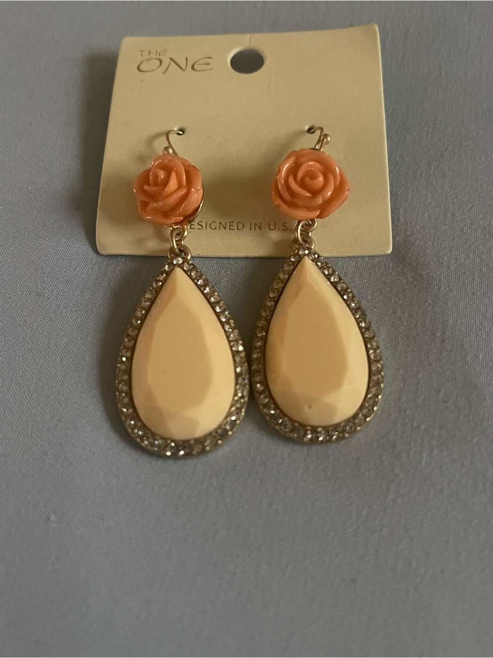 Peach Rose Teardrop Dangle Earrings